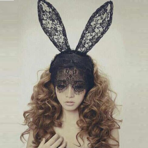 Face veils for women, Black lace bunny ears, Black cat ears for women, Masquerade accessories for halloween party. in Saudi Arabia