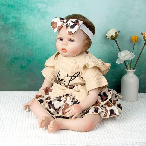 Reborn Doll Baby Girl Clothes 3 Pcs Set Leopard Print Clothing for 22-24 Inch Newborn Reborn Baby Doll Clothes Accessories in Saudi Arabia