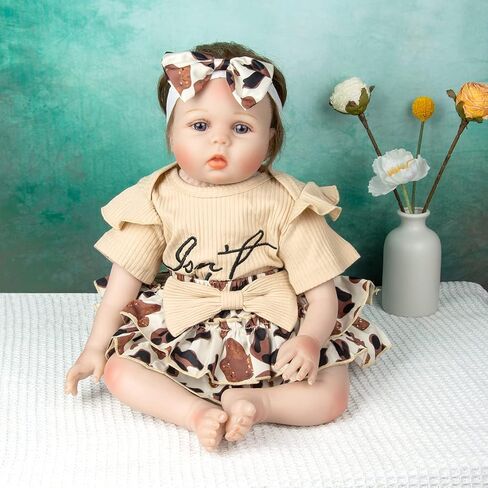 Reborn Doll Baby Girl Clothes 3 Pcs Set Leopard Print Clothing for 22-24 Inch Newborn Reborn Baby Doll Clothes Accessories in Saudi Arabia