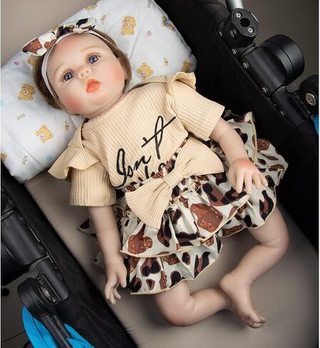 Reborn Doll Baby Girl Clothes 3 Pcs Set Leopard Print Clothing for 22-24 Inch Newborn Reborn Baby Doll Clothes Accessories in Saudi Arabia