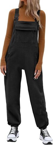 ملابس شتوية نسائية من HEEKPEK مصنوعة من الصوف ودافئة غير رسمية فضفاضة بأشرطة قابلة للتعديل بدون أكمام وسراويل مريلة مع جيوب in Kuwait