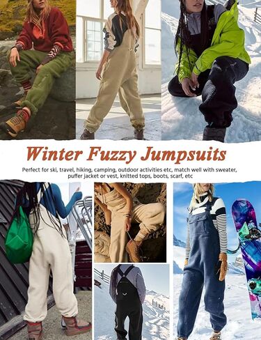 HEEKPEK Women's Winter Fleece Overalls Fuzzy Warm Causal Jumpsuits Loose Adjustable Straps Sleeveless Bib Pants with Pockets in Kuwait