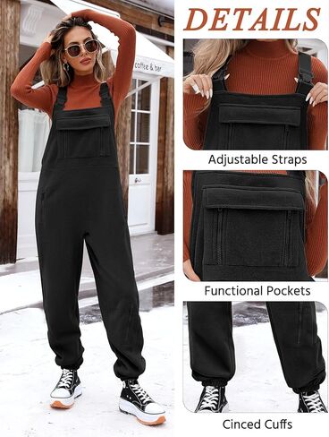 ملابس شتوية نسائية من HEEKPEK مصنوعة من الصوف ودافئة غير رسمية فضفاضة بأشرطة قابلة للتعديل بدون أكمام وسراويل مريلة مع جيوب in Kuwait