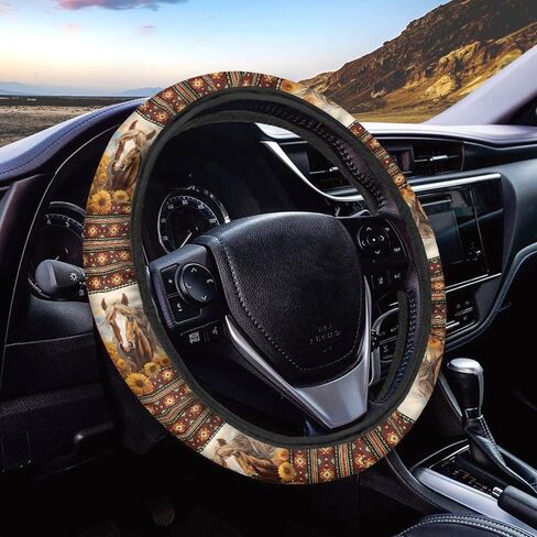 UNICEU Rainbow Boho Ethnic Tie Dye Print Car Steering Wheel Cover Stretch-On Anti-Slip Fashion Print Universal Fit,Keep Warm Comfortable for Car SUV in Kuwait