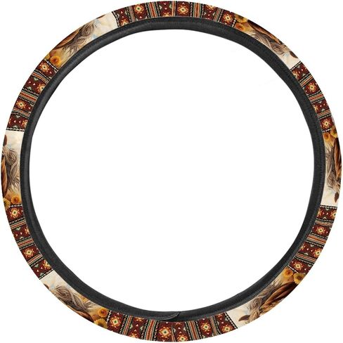 UNICEU Rainbow Boho Ethnic Tie Dye Print Car Steering Wheel Cover Stretch-On Anti-Slip Fashion Print Universal Fit,Keep Warm Comfortable for Car SUV in Kuwait