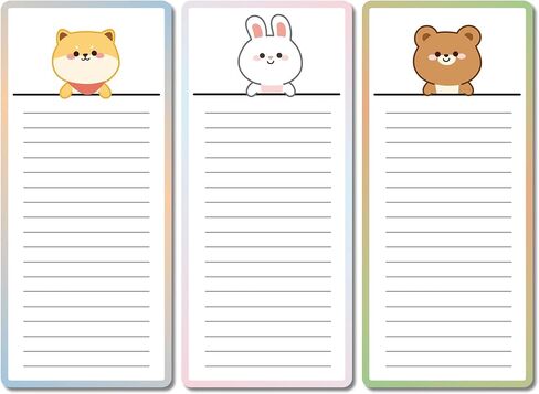 3 عبوات من دفاتر الملاحظات المغناطيسية - دفاتر ملاحظات لقائمة التسوق، وقائمة البقالة، وقائمة المهام، والتذكيرات - ظهر مغناطيسي قوي - مفكرة مذكرة بتصميمات حيوانات لطيفة | 50 ورقة لكل وسادة 7.5 × 3.2 بوصة in Kuwait