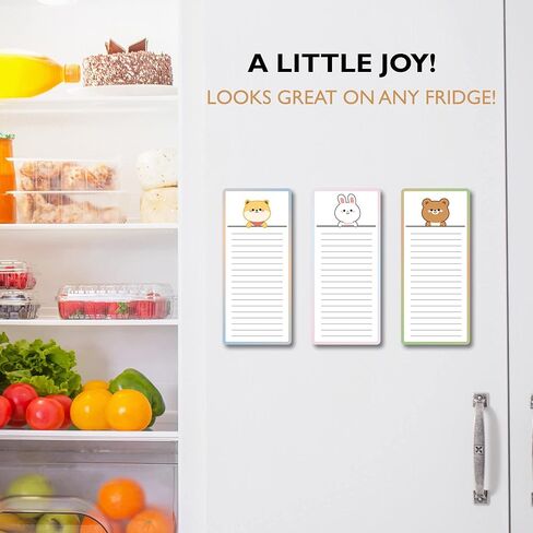 3 عبوات من دفاتر الملاحظات المغناطيسية - دفاتر ملاحظات لقائمة التسوق، وقائمة البقالة، وقائمة المهام، والتذكيرات - ظهر مغناطيسي قوي - مفكرة مذكرة بتصميمات حيوانات لطيفة | 50 ورقة لكل وسادة 7.5 × 3.2 بوصة in Kuwait