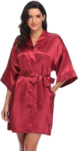 Women's Satin Kimono Robes Short Silky Robe Bride Bridesmaids Wedding Party Loungewear in Saudi Arabia