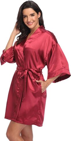 Women's Satin Kimono Robes Short Silky Robe Bride Bridesmaids Wedding Party Loungewear in Saudi Arabia