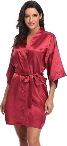 Women's Satin Kimono Robes Short Silky Robe Bride Bridesmaids Wedding Party Loungewear in Saudi Arabia