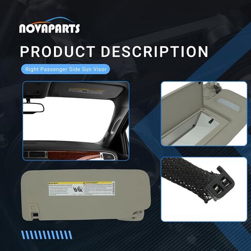 Right Passenger Side Sun Visor 22850310 for 2007-2014 Cadillac Escalade GMC Yukon 2007-2013 Chevy Silverado GMC Sierra 1500 2500HD 3500HD Avalanche Tahoe w Mirror Light Gray in Saudi Arabia
