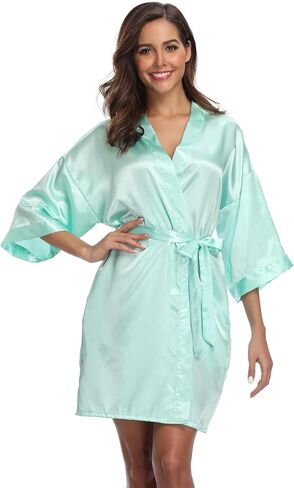 Women's Satin Kimono Robes Short Silky Robe Bride Bridesmaids Wedding Party Loungewear in Saudi Arabia