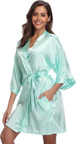 Women's Satin Kimono Robes Short Silky Robe Bride Bridesmaids Wedding Party Loungewear in Saudi Arabia