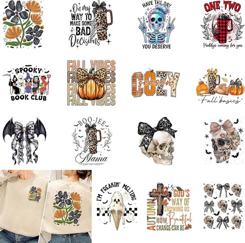 Skeleton Women Heat Transfer Printing Stickers 30 Sheets Iron on Transfer Patches for Pillows Backpacks Pants Fall Cozy Season DIY Applique in Saudi Arabia