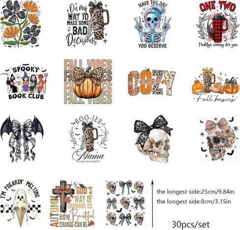 Skeleton Women Heat Transfer Printing Stickers 30 Sheets Iron on Transfer Patches for Pillows Backpacks Pants Fall Cozy Season DIY Applique in Saudi Arabia