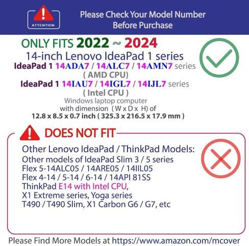حافظة mCover متوافقة فقط مع أجهزة Lenovo IdeaPad 1 Series 2022-2024 مقاس 14 بوصة (14ADA7 / 14ALC7 / 14AMN7 / 14IAU7 / 14IGL7 / 14IJL7) أجهزة الكمبيوتر المحمولة التي تعمل بنظام Windows مقاس 14 بوصة (لا تناسب أي موديلات أخرى) - أرجواني in Saudi Arabia