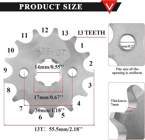 PRO BAT 428 13T 17mm دراجة نارية ضرس المحرك الأمامي لـ 50cc 70cc 110cc 125cc TaoTao Loncin Lifan Zongshen Roketa Coolster Sunl Chinese ATV Quad Dirt Pit Mini Bike Go Kart 4 Wheeler Moped in Kuwait