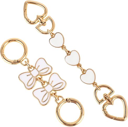 2PCS Bag Extender Chain, Heart Bow Purse Strap Extenders, Purse Chain Extender, Gold Chain Purse Strap Replacement, White Purse Accessories Bag Charms for Purse Handbags Shoulder Bag (Pink, White) in Saudi Arabia