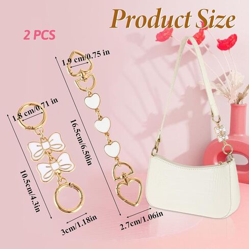 2PCS Bag Extender Chain, Heart Bow Purse Strap Extenders, Purse Chain Extender, Gold Chain Purse Strap Replacement, White Purse Accessories Bag Charms for Purse Handbags Shoulder Bag (Pink, White) in Saudi Arabia