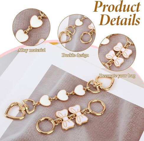 2PCS Bag Extender Chain, Heart Bow Purse Strap Extenders, Purse Chain Extender, Gold Chain Purse Strap Replacement, White Purse Accessories Bag Charms for Purse Handbags Shoulder Bag (Pink, White) in Saudi Arabia
