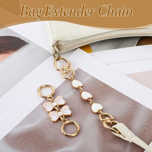 2PCS Bag Extender Chain, Heart Bow Purse Strap Extenders, Purse Chain Extender, Gold Chain Purse Strap Replacement, White Purse Accessories Bag Charms for Purse Handbags Shoulder Bag (Pink, White) in Saudi Arabia