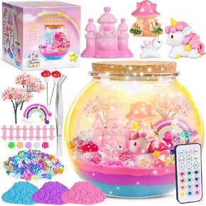 Unicorn Terrarium Crafts Kit for Kids, Light-Up Unicorn Birthday Gifts Toys for Girls Ages 4-6 7 8 9 10 Year Old with Multicolor LED Light & Remote, Unicorn Arts and Crafts Toys for Kids