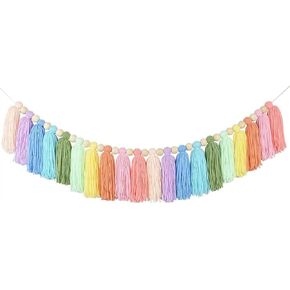Cotton Tassel Garland Pastel Banner, Girls Bedroom Accessories, Colorful Party Backdrop Decorative Wall Hangings Llama Decorations for Bedroom,Nursery Dorm Room,Baby Shower, Home Decor Gift