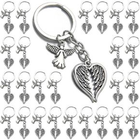 PHAETON 20PCS Guardian Angel Wing Keychain Heart-shaped Angel Wings Charms Keychain Key Ring for Memorial Keyring Religious Gifts Memorial Decorations