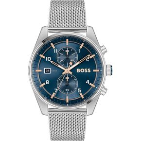 BOSS Skytraveller Men's 44mm Stainless Steel Chronograph Wristwatch - Water Resistant up to 5ATM/50 Meters, Sporty and Sophisticated
