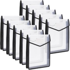 YoeeJob 10 Packs Vertical A4 Plastic File Folders, Expandable Document Folder with Snap Button Closure, A4 Expanding File Folder with Label Pocket for Office Business School（Multicolored）