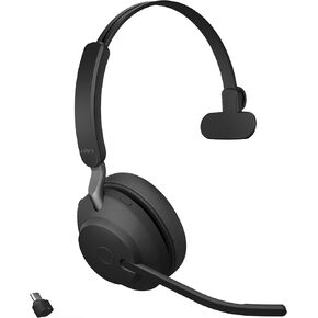 Jabra Evolve2 65 UC Wireless Headset with Link380c, Mono, Black – Wireless Bluetooth Headset for Calls and Music, 37 Hours of Battery Life, Passive Noise Cancelling Headphones