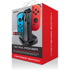 Bionik Tetra Power - Nintendo Switch Joy Con Charging Dock (4 Controllers) with Built-In Cable Adjustment System and LED Charge Status Indicators