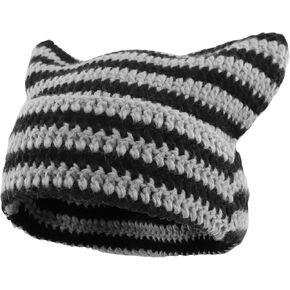 Cat Ear Beanie for Women Men Crochet Hat Knitted Hat Cute Hat with Ears Cat Beanie Y2k Winter Hat Slouchy Beanie