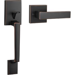 Haidms Black Front Door Handle and Deadbolt Set, Entry Door Handle and Deadbolt Set with Reversible Handle Lever,Front Door Lock Set, Front Door Handles and Locks 1 Pack