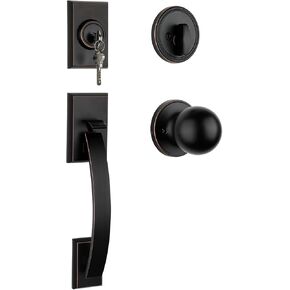 Haidms Oil-Rubbed Bronze Door Handle Exterior, Entry Door Handle and Reversible Handle Knob, Oil-Rubbed Bronze Front Entry Door Handle