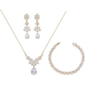 UDYLGOON Wedding Earrings Necklace Bracelet Jewelry Set For Women Bridal Bridesmaid Party Prom