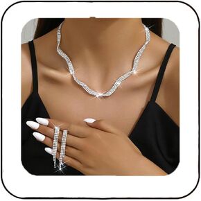 Unicra Silver Rhinestone Bridal Wedding Jewelry Set Crystal Necklace Earrings Sets Formal Costume Jewelry for Women and Brides