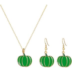 Pumpkin Necklace Earrings Set Thanksgiving Pumpkin Pendant Necklace Fall Autumn Dangle Earrings for Women Thanksgiving day gifts