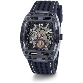 GUESS Men's 43mm Watch - Grey Strap Navy Dial Grey Case