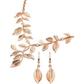 Shop LC ION Plated Yellow Rose Gold Leaf Earrings Statement Necklace Costume Jewelry Set for Women Stainless Steel Floral 22"