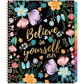 2025 Planner - Planner 2025, Jan 2025 - Dec 2025, 2025 Planner Weekly and Monthly, 8.5" x 11" 2025 Calendar Monthly Planner with Tabs&Pocket, Flexible Cover, Twin-Wire Binding - Black Floral