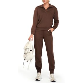 AFITNE Women's 2 Piece Outfits Long Sleeve Tracksuit Casual Lapel Half Zip Sweatshirt Joggers Sweatpants Lounge Matching Set