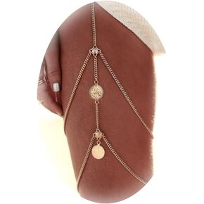 سلسلة الفخذ للنساء قلادة على شكل ثعبان ذهبي ملحقات الفخذ سلسلة أرجل الشاطئ مجوهرات بوهو للنساء (عملة معدنية) in Kuwait