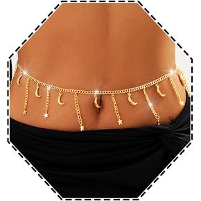 Moon Waist Chain Gold Star Belly Chain Beach Tassel Waist Chains for Women