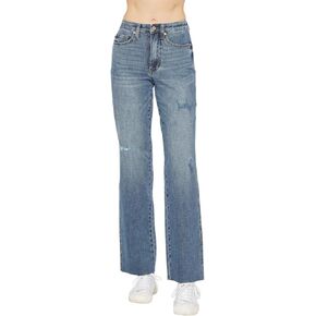Judy Blue Women's High Waist Tummy Control Raw Hem Straight Jeans