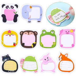 30 Pads Cute Sticky Notes 600 Sheets Cartoon Animal Sticky Notes Kawaii Fun Memo Pads Self Sticky Page Markers for Teachers Kids Students Office School Roommates Gifts Supplies, 10 Styles