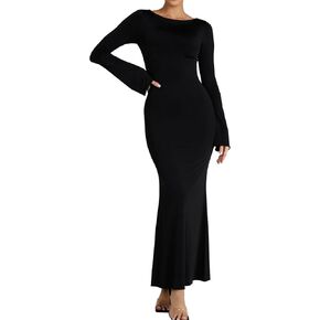 فستان GLNEGE طويل الأكمام للنساء من Bodycon طويل أنيق برقبة دائرية وفساتين صالة