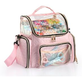 BTSKY Large Marker Organizer Case, Portable Marker Storage Bag with Removable Dividers and 4 Pockets, Multifunction Art Supplies Storage Bag Pencil Carrying Case for Paint Markers Paint Brushes, Pink