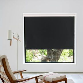 Roller Blinds for Windows Blackout Waterproof Fabric Thermal Insulated, UV Protection, Window Shades Perfect for Living Room, Office, Bathroom and More, Easy to Install (34" W x 72" L, Black)