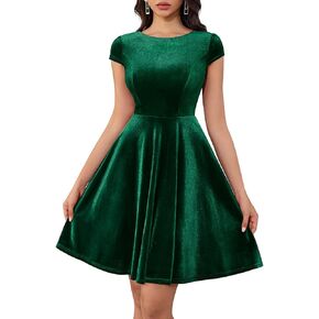 Dressystar Women's Velvet Dress Cocktail Party Formal Vintage Dress Cap Sleeve A-line 50s Retro Rockabilly Dress Prom Gown